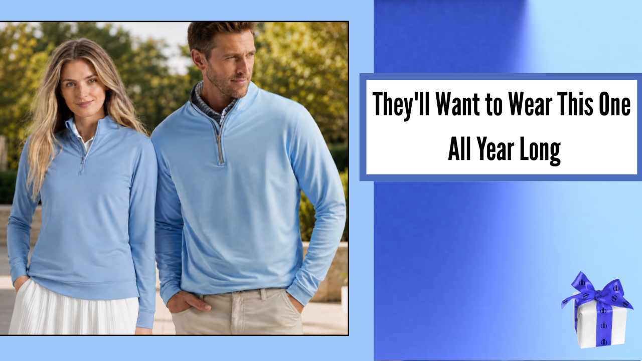 Peter Millar Perth quarter-zips in cottage blue, men's and women's rainwater