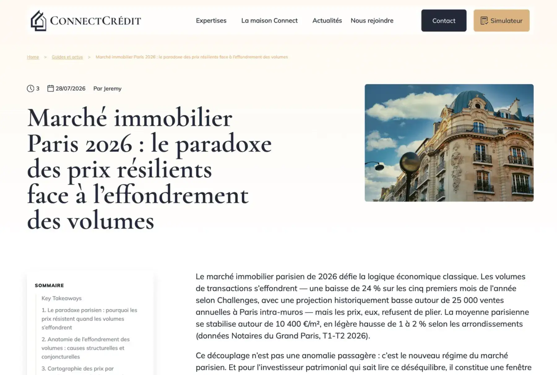 Article ConnectCredit sur le marché immobilier parisien