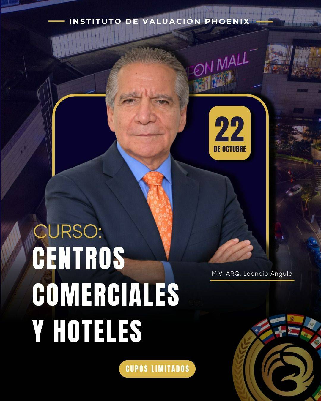 Cartel del curso de Centros Comerciales y Hoteles con Leoncio Angulo, 22 de octubre