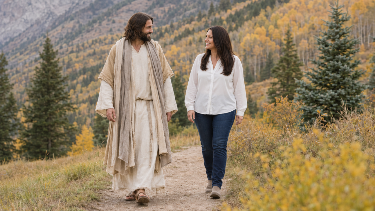 Sarah with Jesus, reflecting the quiet strength of Christ-centered motherhood.