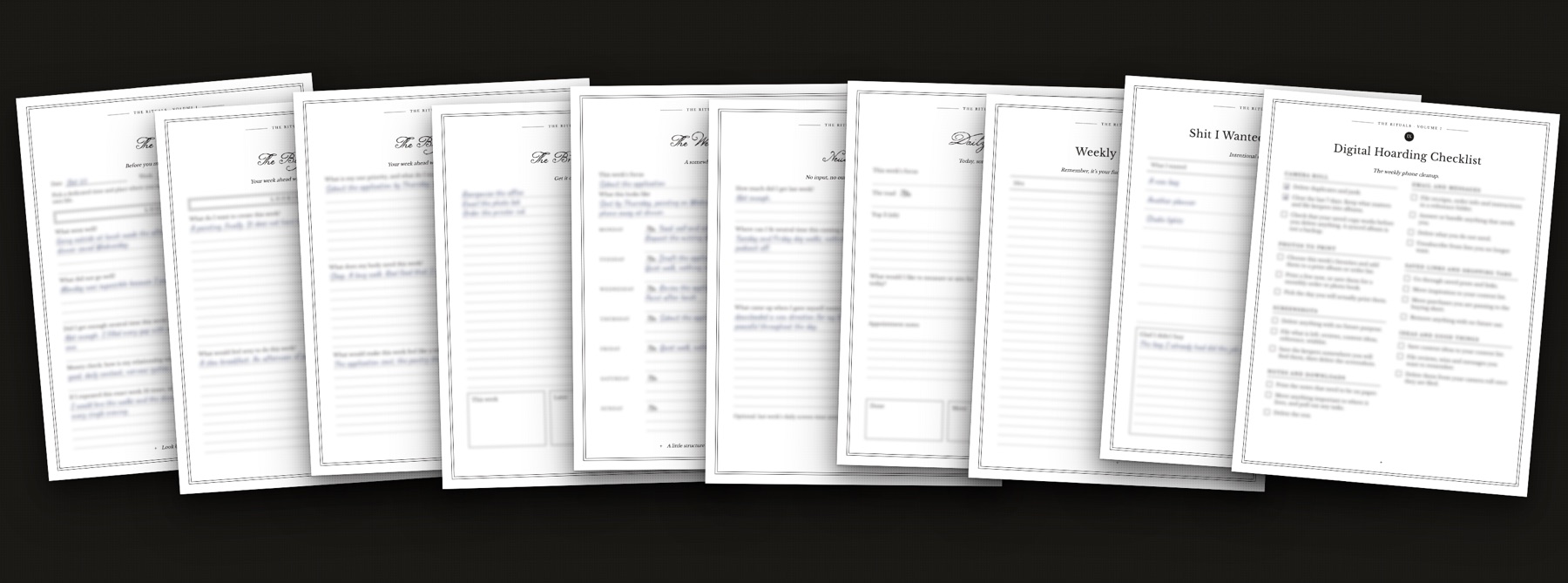All ten pages of the Weekly Ritual fanned out