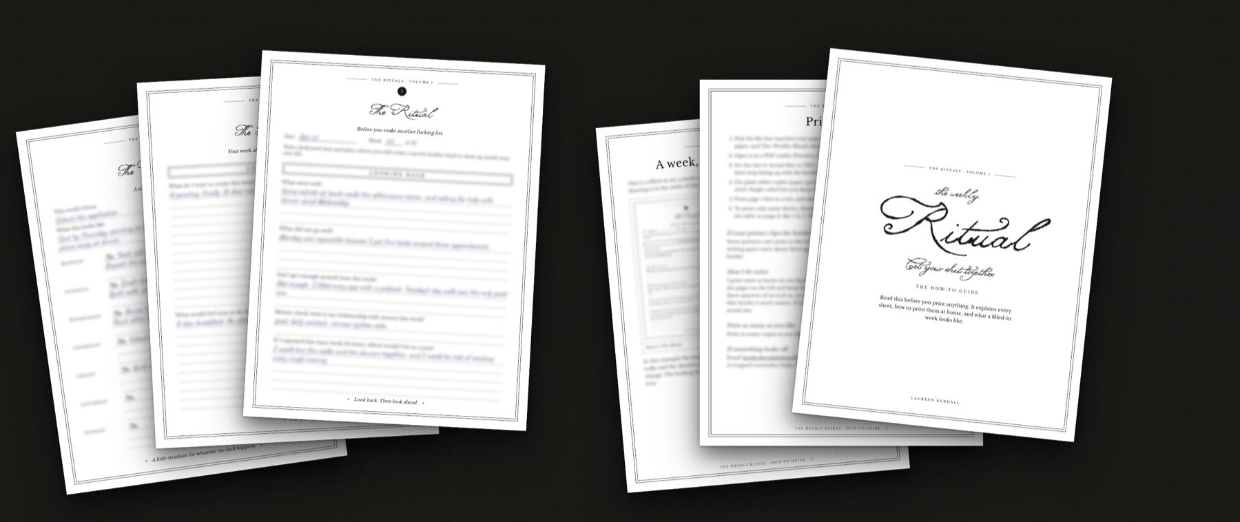 The ten printable pages and the how-to guide of the Weekly Ritual