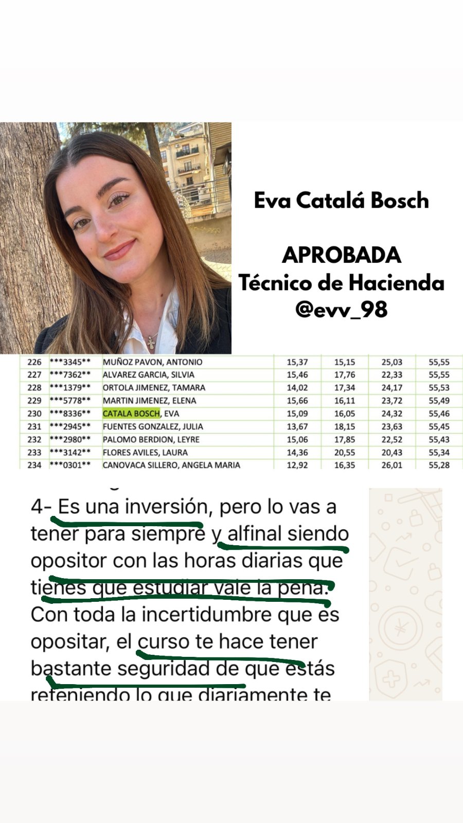 Testimonio de Eva Català Bosch, aprobada Técnico de Hacienda