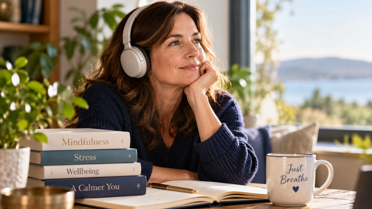 Woman Listening to Mindfulness Course from Just Breathe