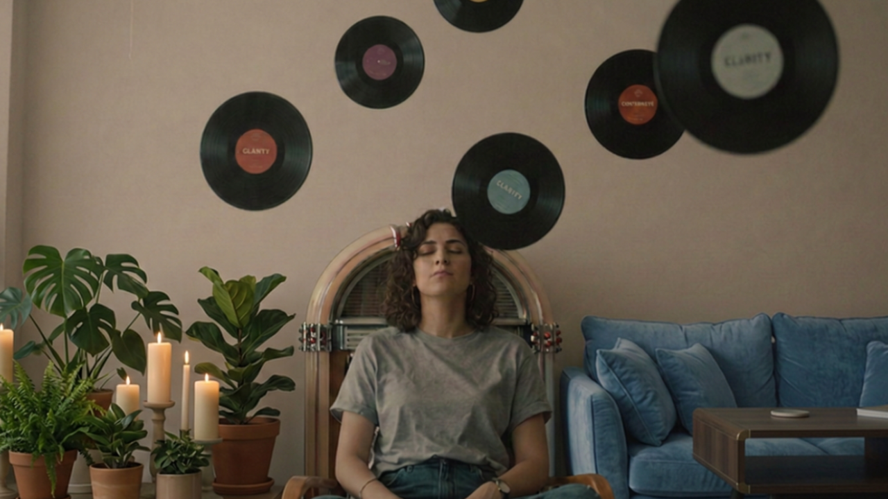 Woman with mindful jukebox