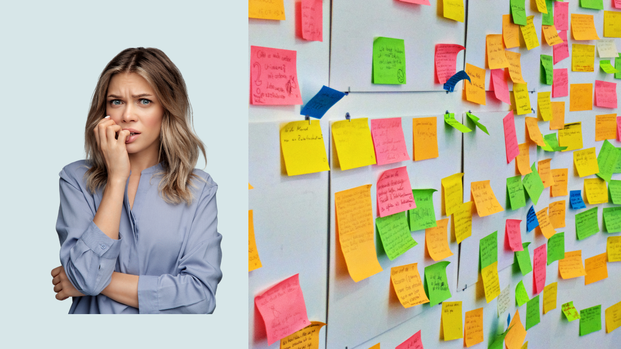 Woman surrounded by post it notes