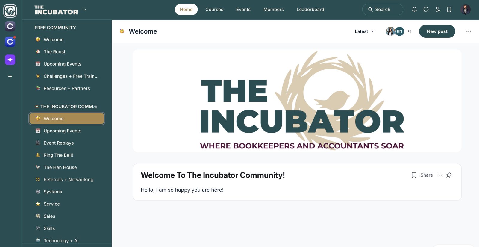 The Incubator welcome page inside Circle