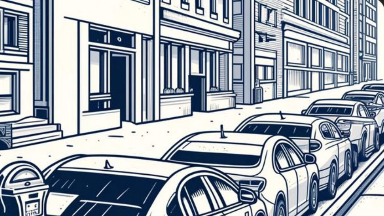 Cars Parked Black White