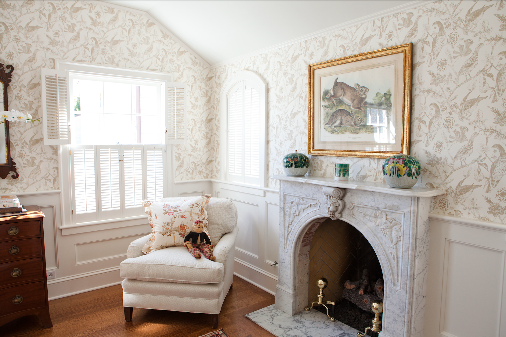 Bayshore Drive Newport Beach California bedroom with fireplace