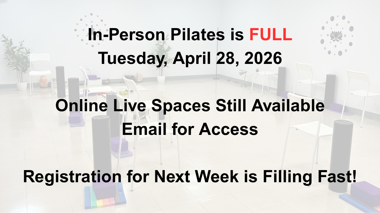 in-person Pilates class for Tuesday, April 28, 2026, is full online live still available healthgirl.ca