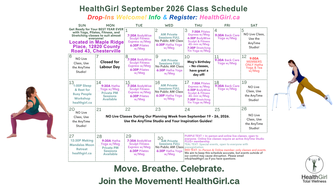north dundas healthgirl September 2026 yoga pilates and fitness class schedule