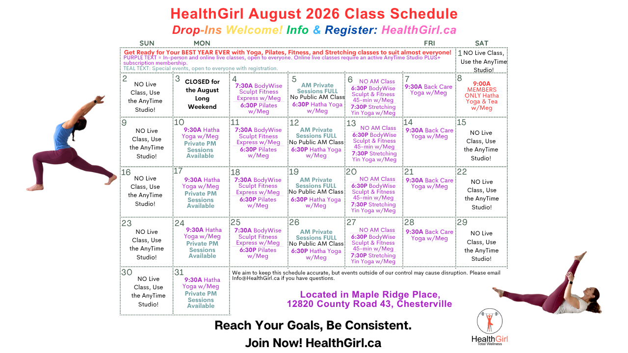 north dundas healthgirl august 2026 yoga pilates and fitness class schedule