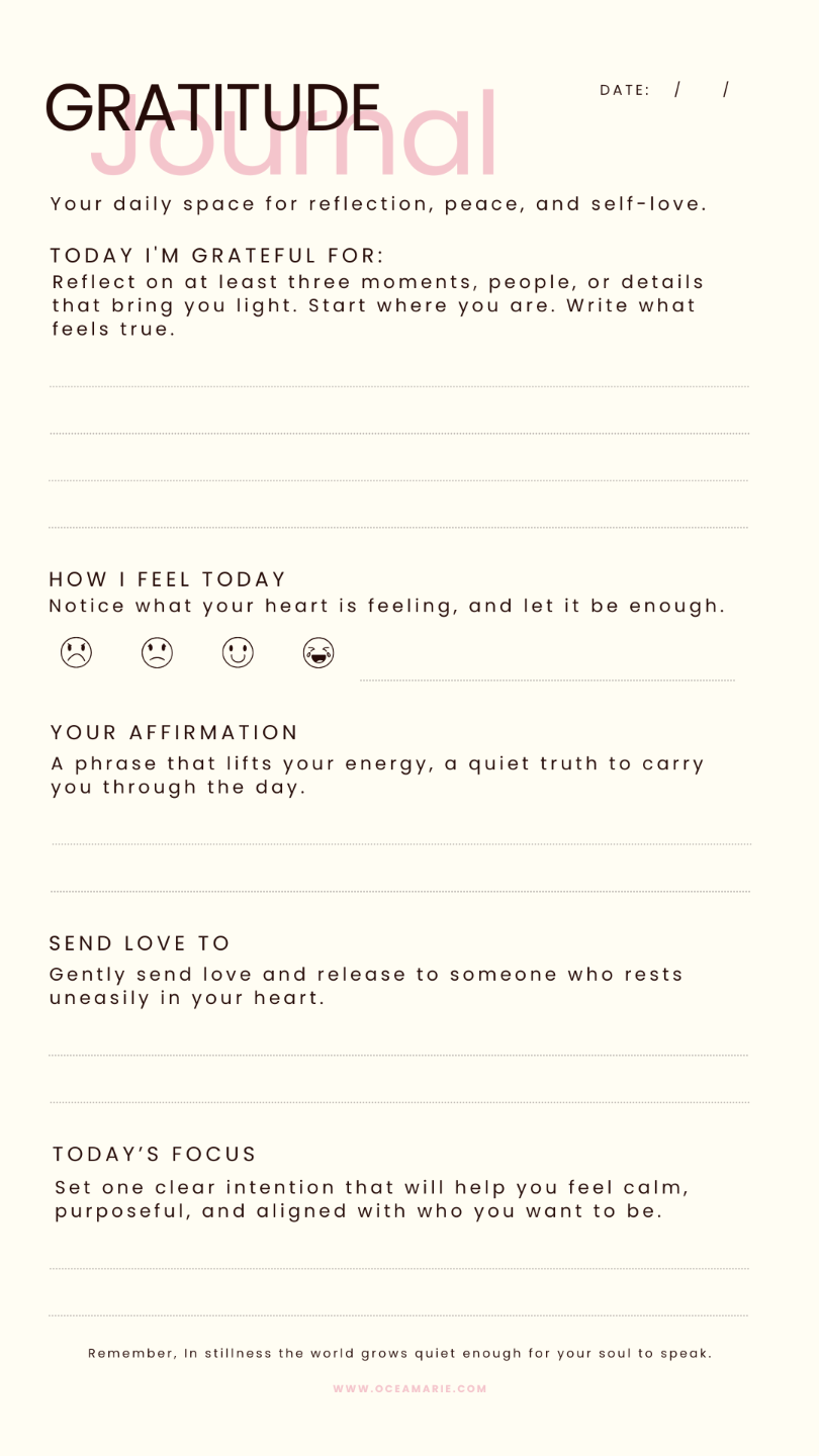 Daily Gratitude writing page from the journal
