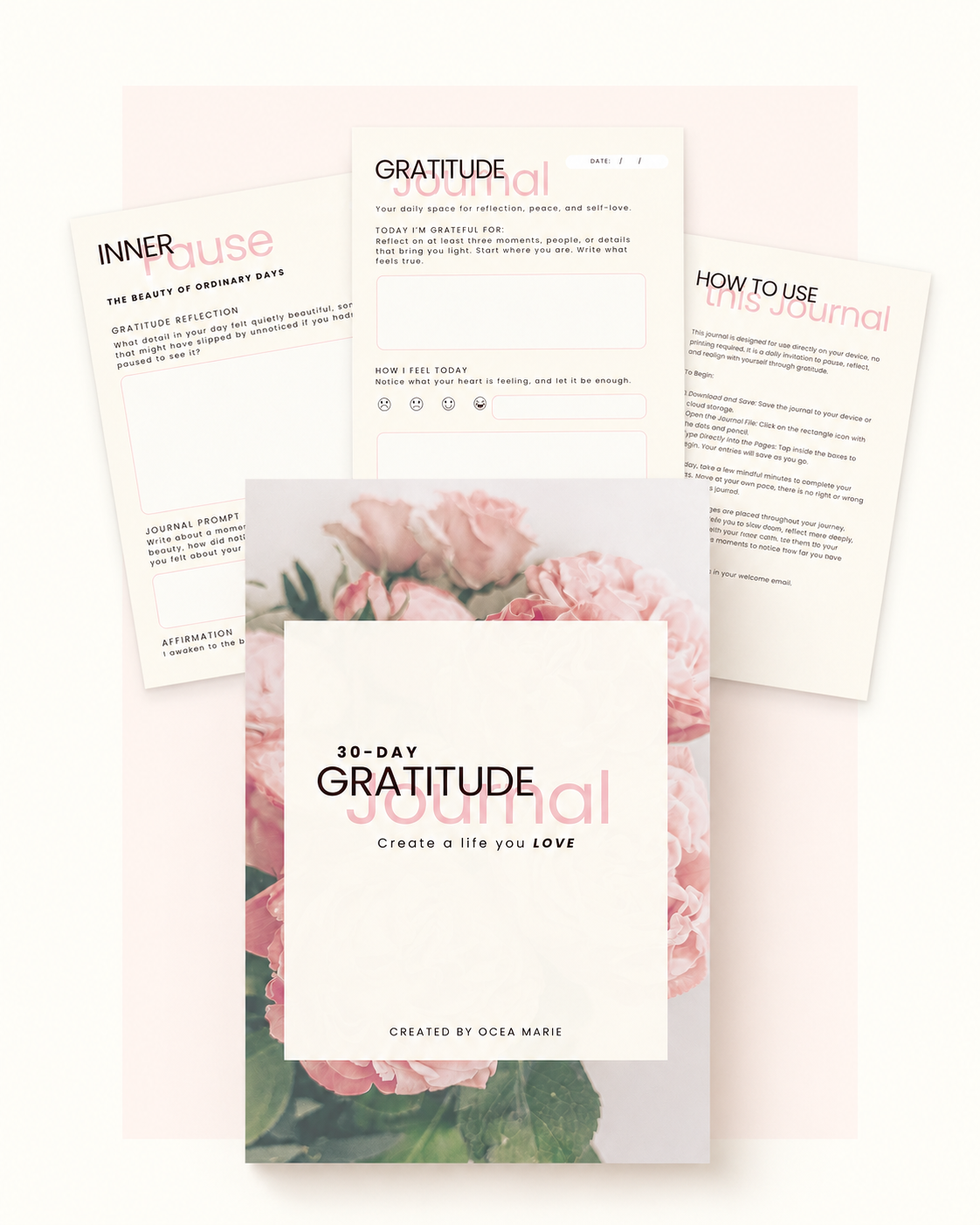A selection of pages from the 30-Day Gratitude Journal