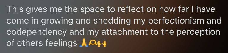 TRR member reflection on shedding perfectionism and attachment to other people's feelings