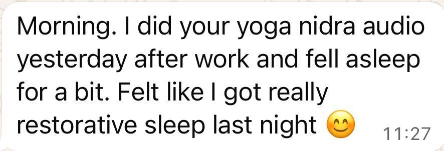 TRR member describing restorative sleep after a yoga nidra practice