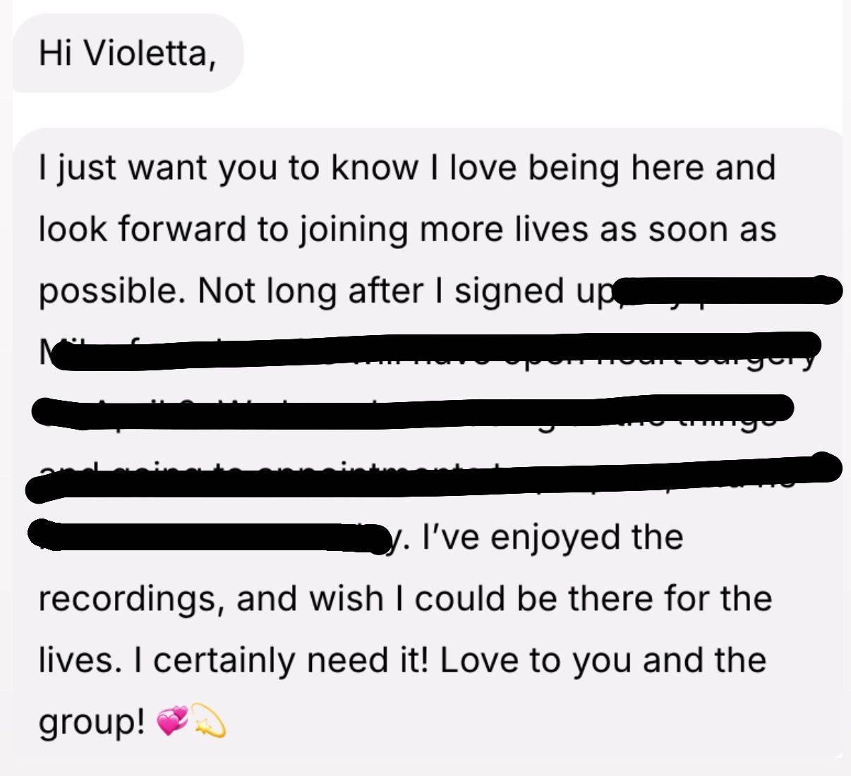 TRR member message about loving the room, missing lives and benefiting from recordings