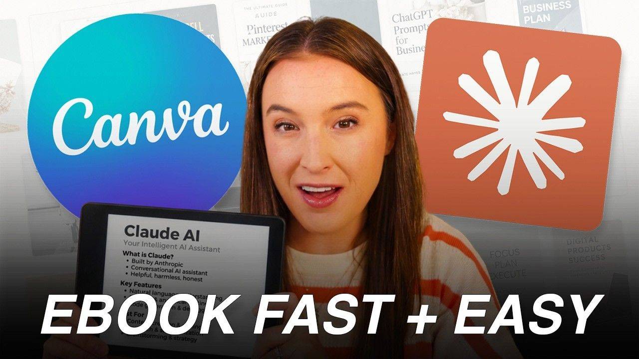 Thumbnail for a walkthrough on creating an ebook with Claude and Canva (adjust it to match what's on the thumbnail)