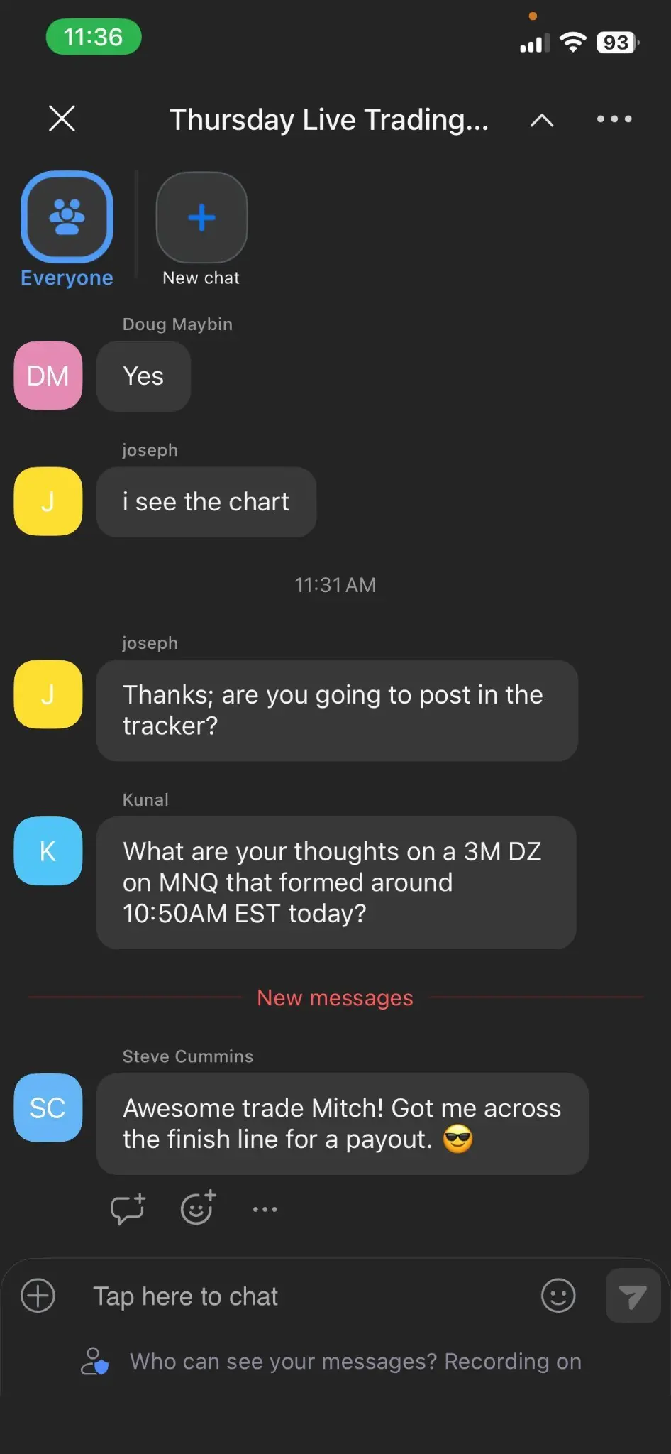 Thursday live trading session chat with student questions