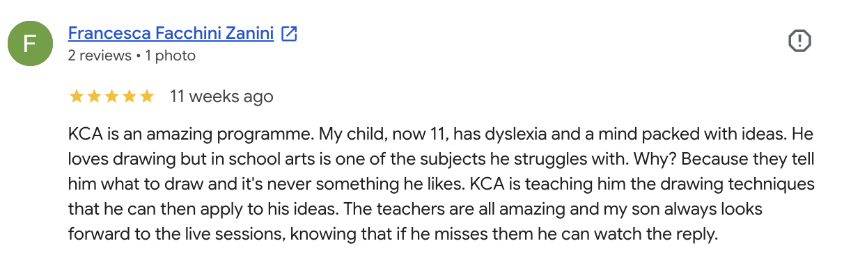 Five-star Google review from Francesca