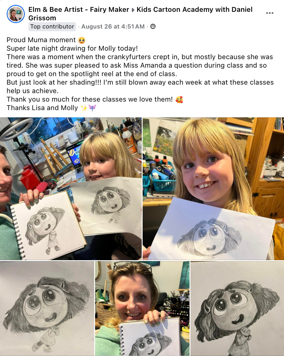 Parent post about their child's shading progress