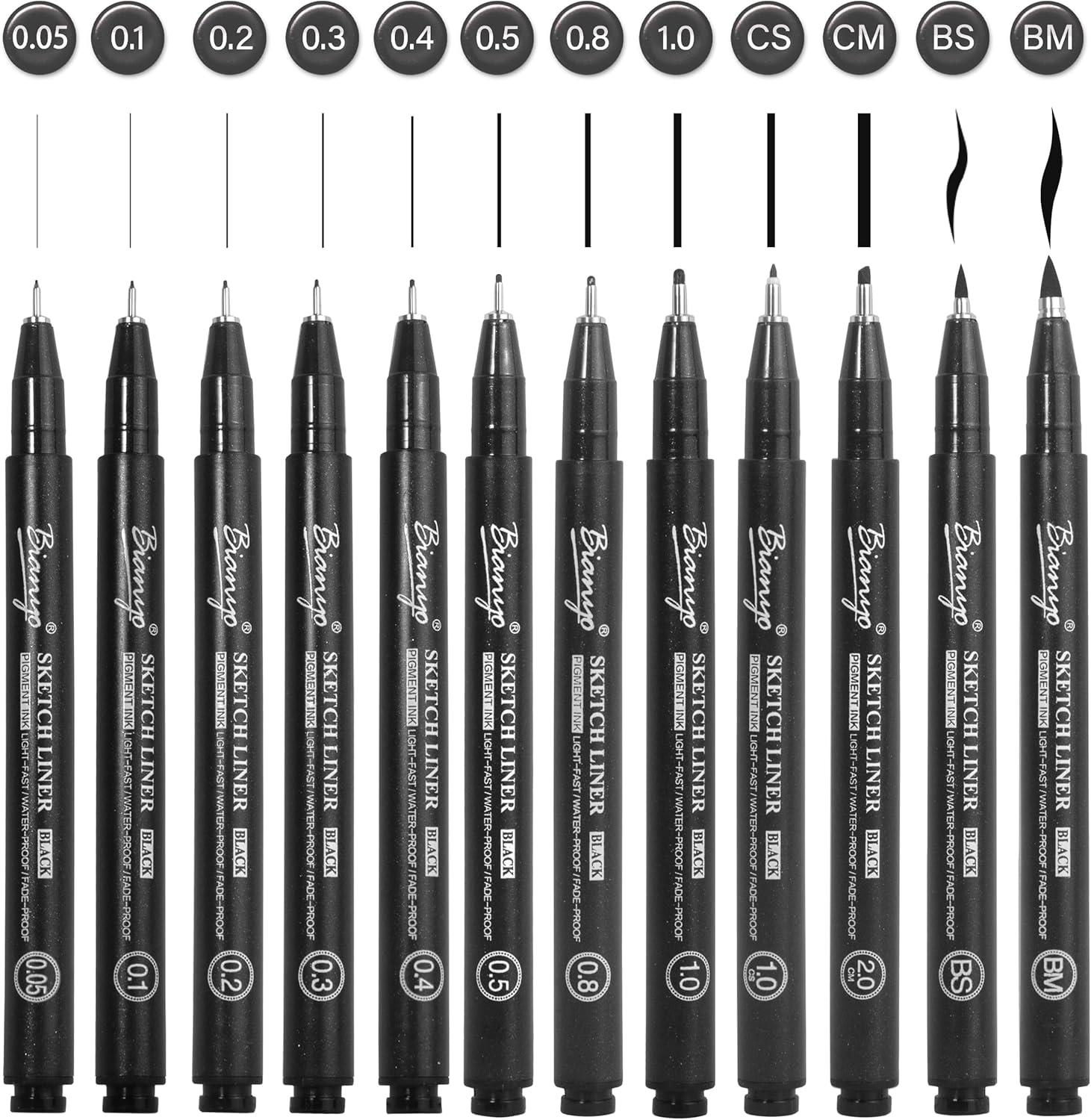 Bianyo Sketch Liner inking pens, 12 pen set