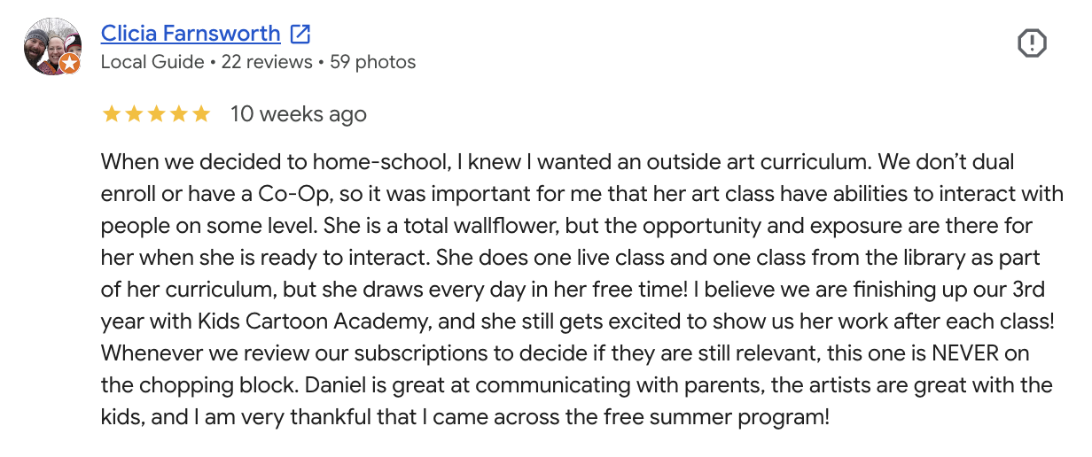 Five-star Google review from Clicia