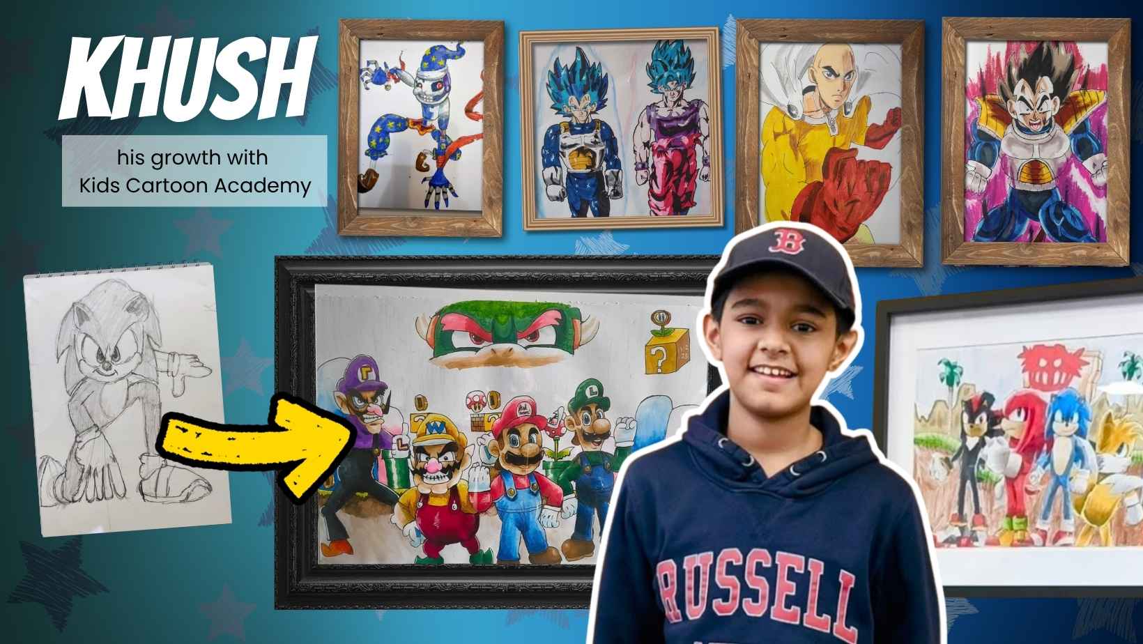 Khush's drawing progress at Kids Cartoon Academy