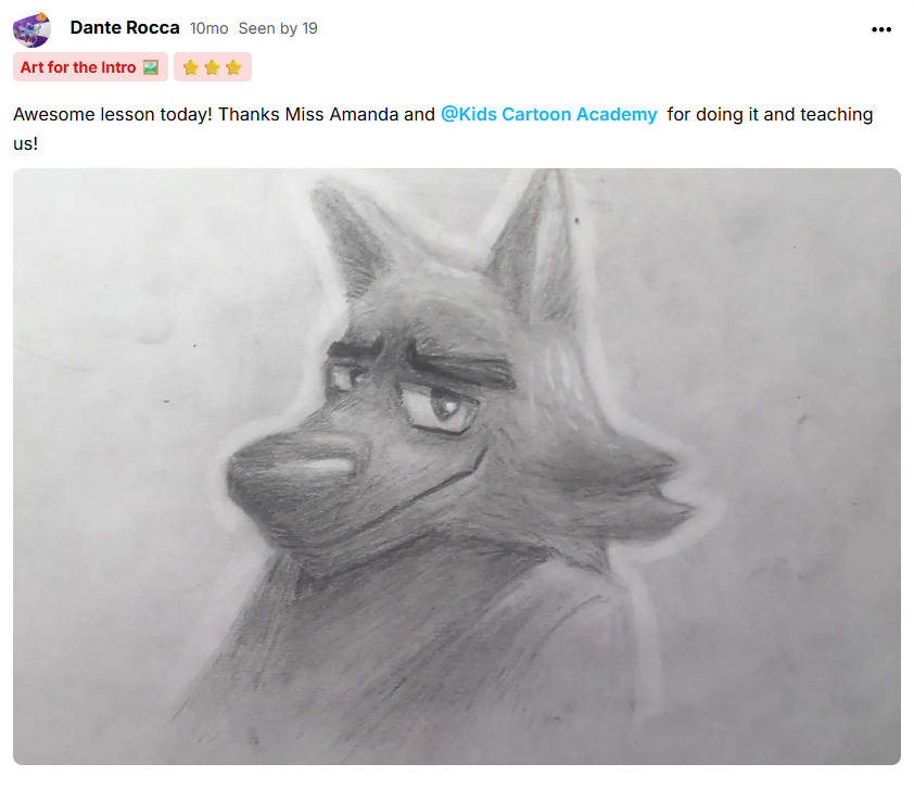 Student shading artwork from a previous workshop