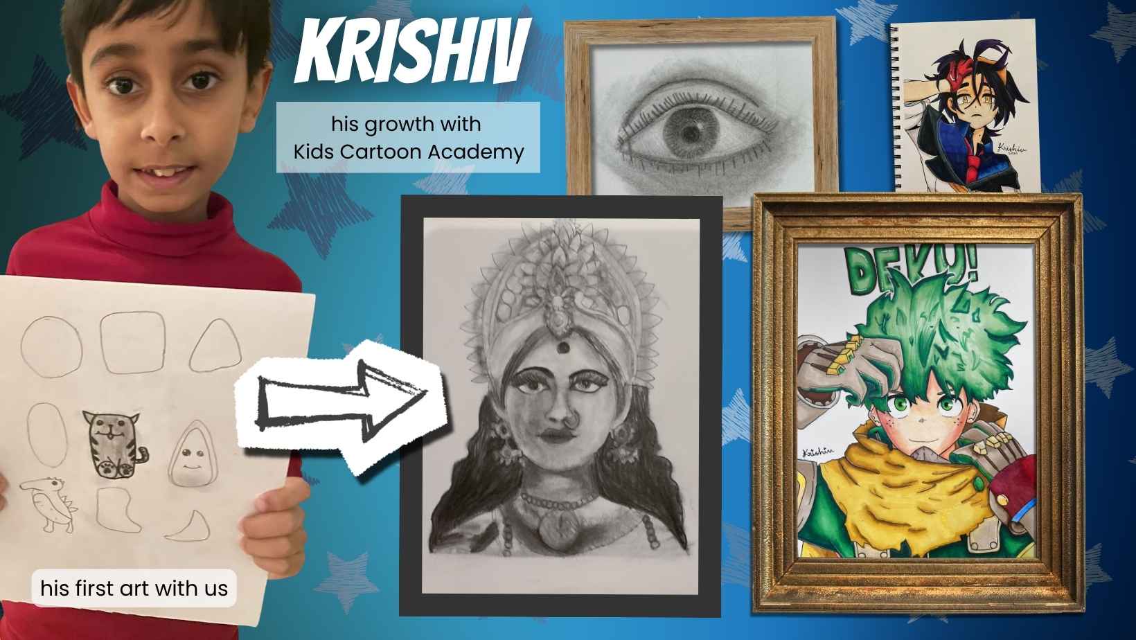 Krishiv's drawing progress at Kids Cartoon Academy