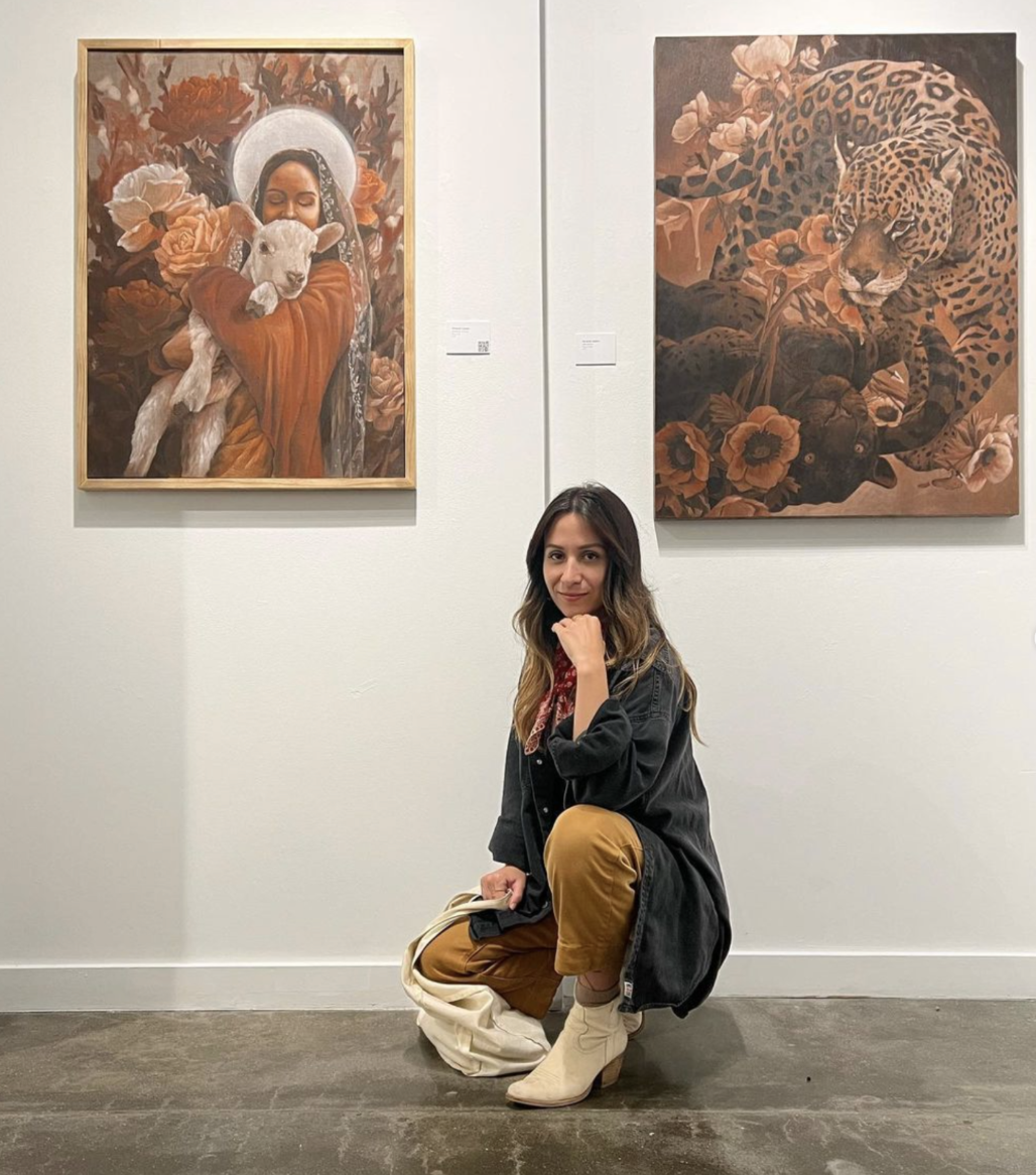 Ms. Amanda Kazemi with her artwork