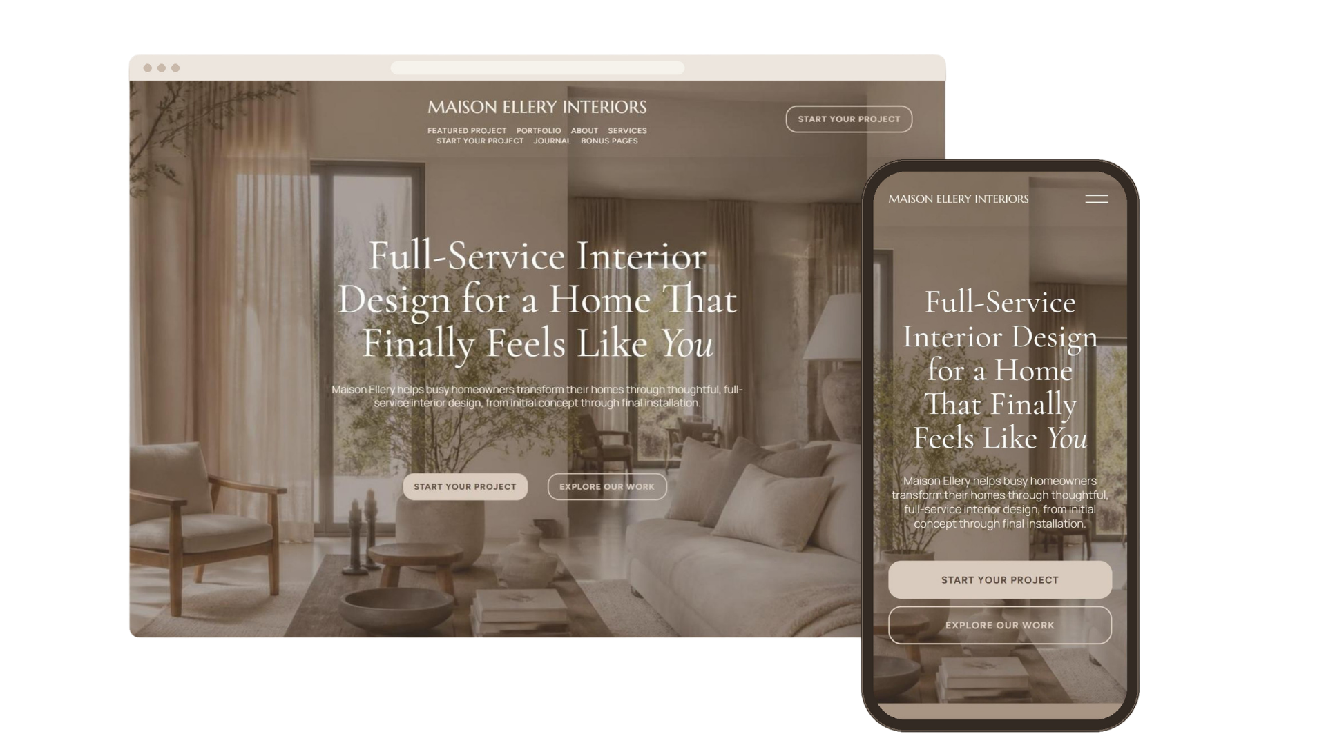 Maison Ellery Squarespace website template for interior designers
