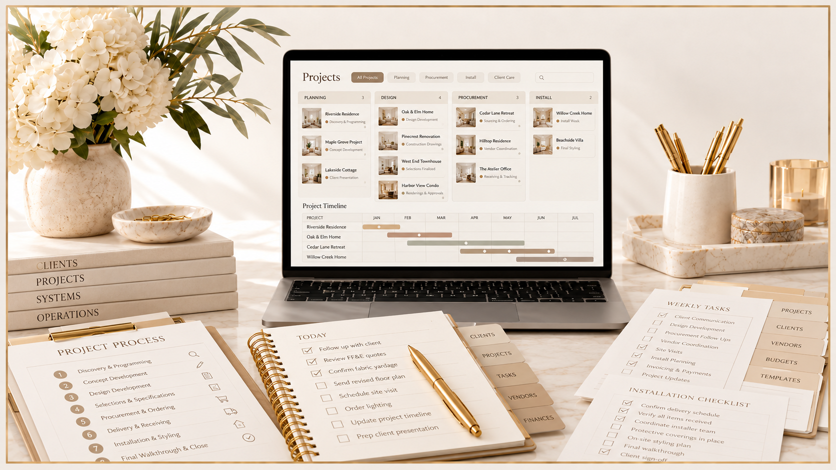 Interior design project systems and workflow resources