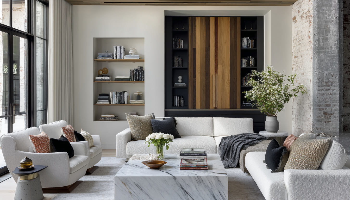 image of living room with wood accents