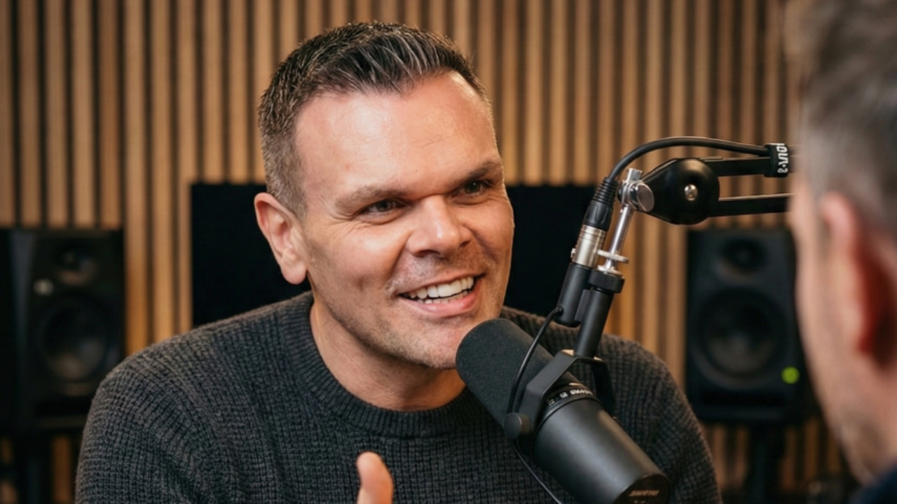 John McClain in conversation at a podcast microphone