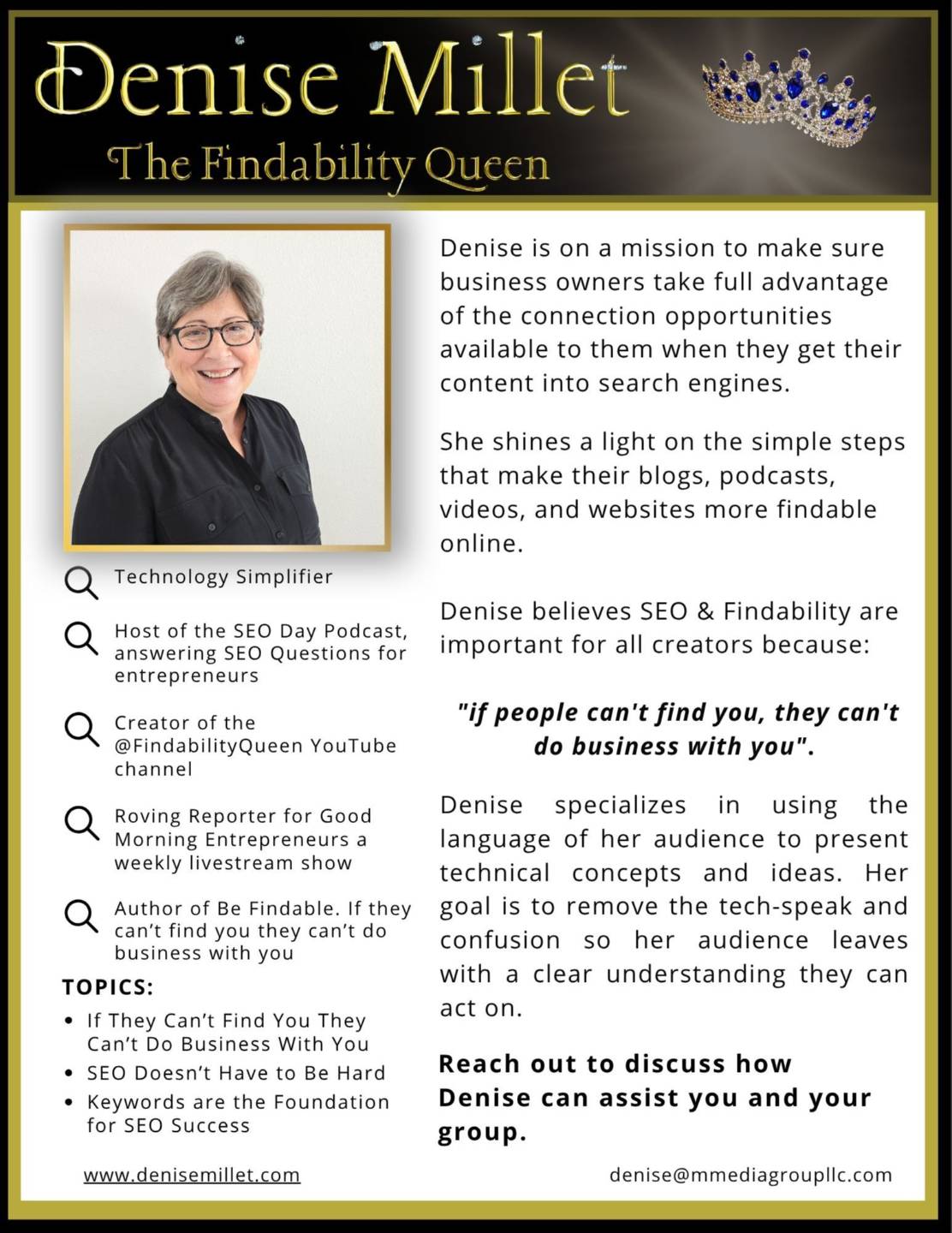 Denise Millet Speaker Sheet