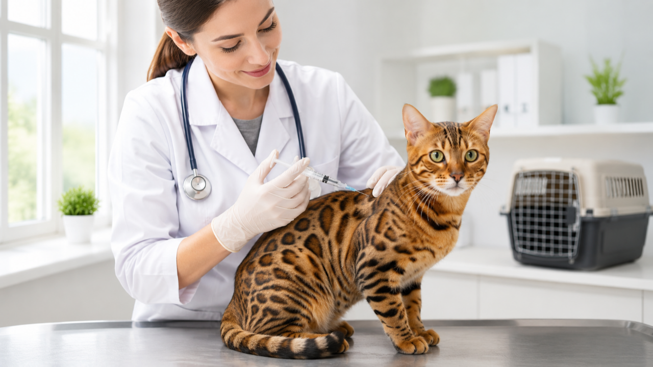 Veterinarian administering injection to cat
