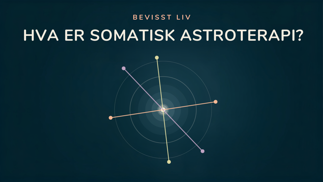 Abstrakt illustrasjon: Somastry-sigilen, tre fargede akser som krysser i et lysende senter omgitt av konsentriske sirkler, symbol på somatisk astroterapi.