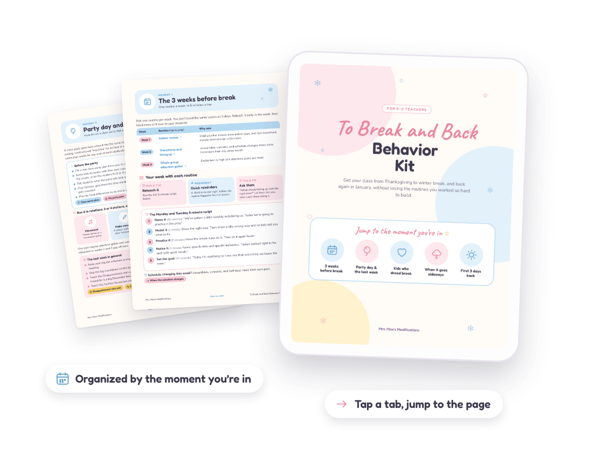 The clickable To Break & Back Behavior Kit PDF, organized by the moment you're in