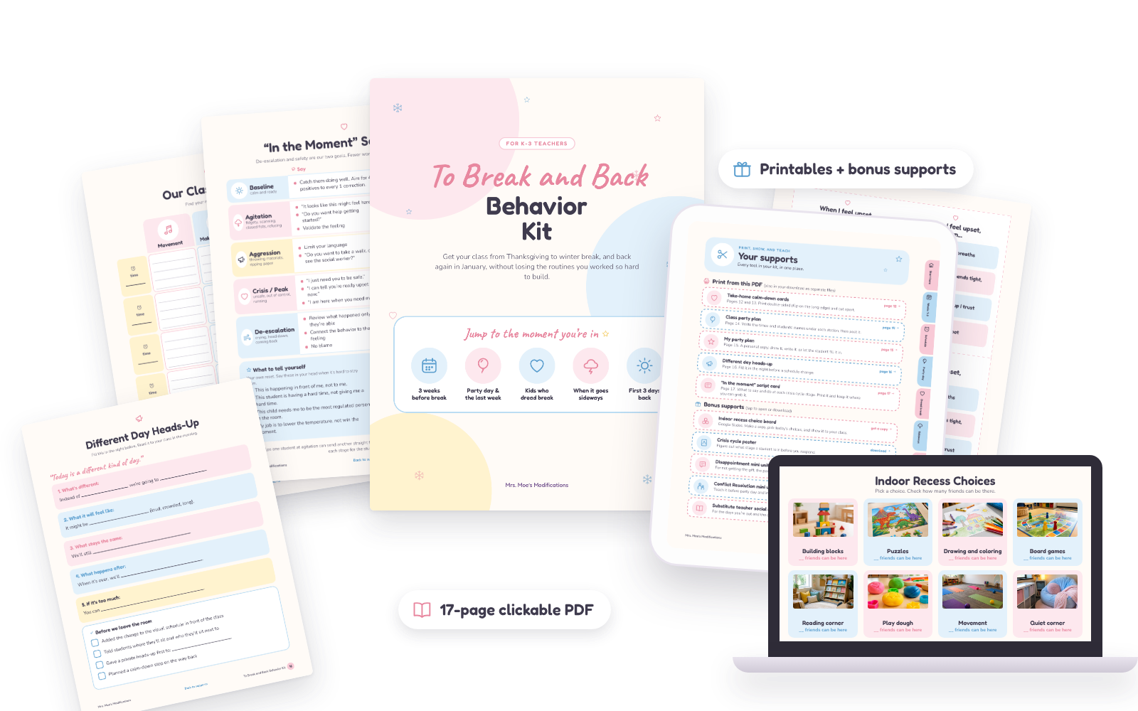 To Break & Back Behavior Kit: the clickable PDF, printables, and recess choice board