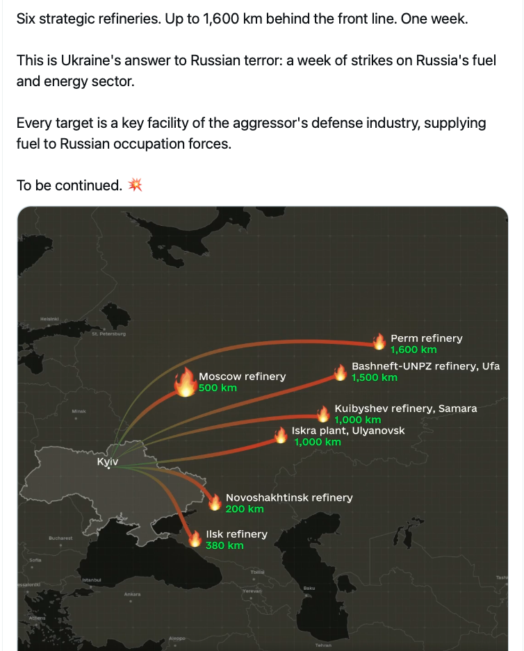 Ukraine strikes on Russian oil facilities