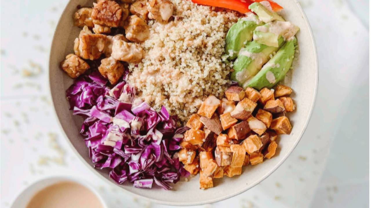Tempeh Grain Bowl with Red Curry Sauce Vegan/PlantBased & Dairy Free