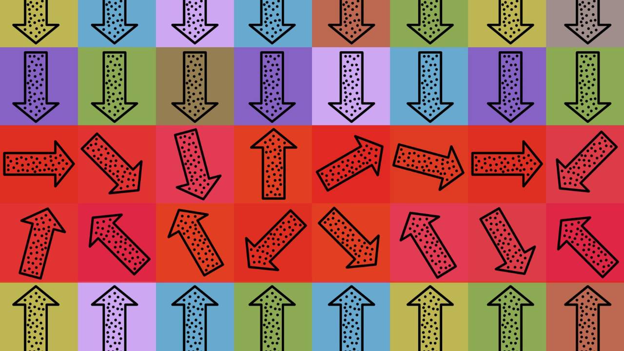 Colourful grid of arrows pointing in different directions.