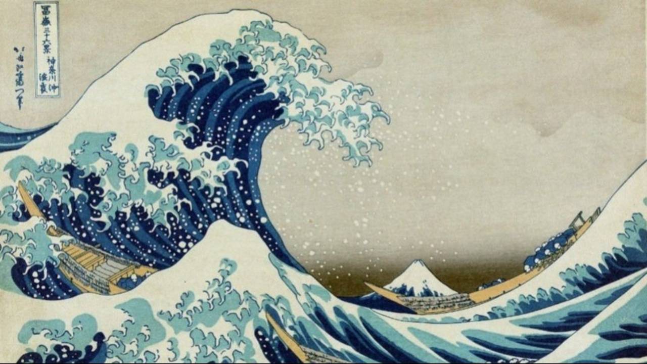 The Great Wave off Kanagawa by Katsushika Hokusai, a woodblock print depicting a towering wave over boats with Mount Fuji in the distance.