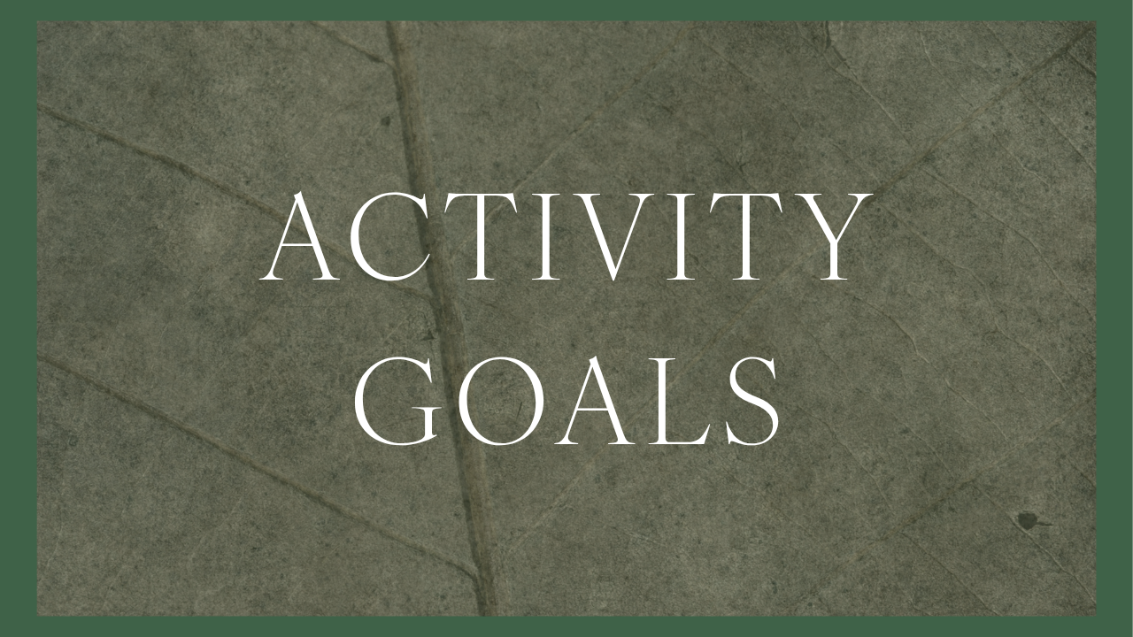 Activity Goals on green leaf background, for GROW Collection.