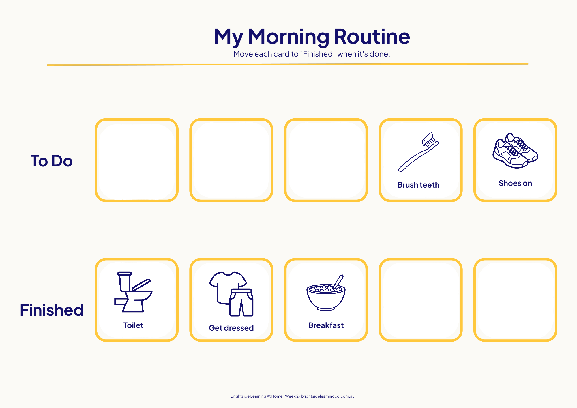 Morning Routine Visual with To Do and Finished rows of picture cards