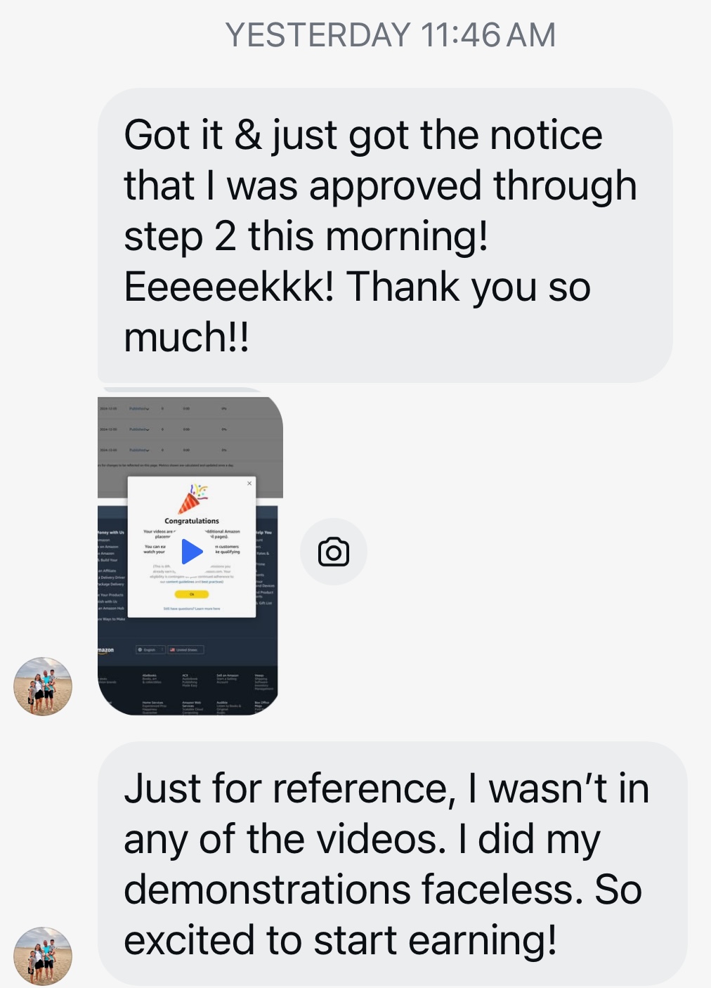 Student testimonial screenshot