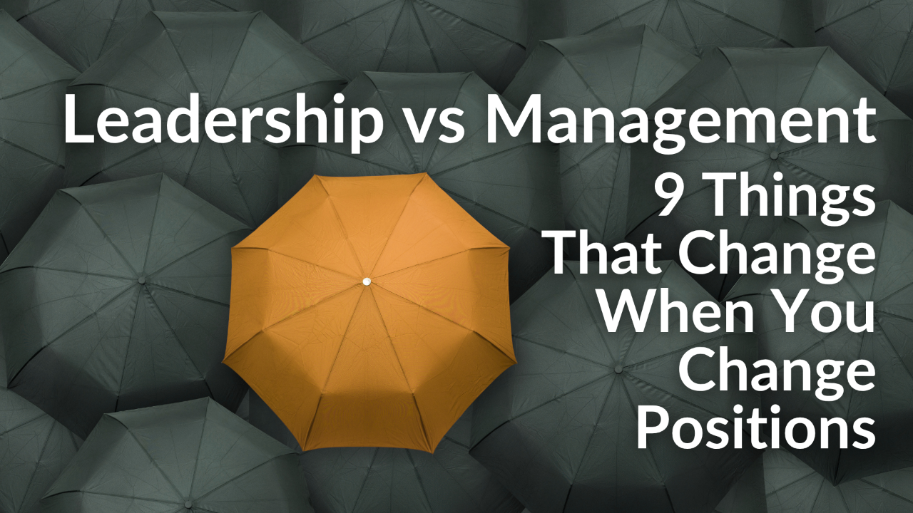 MDL Blog Image Showing Green Umbrellas With One Orange Umbrella to Represent Leadership vs Management 
