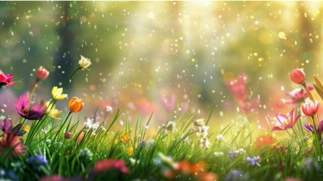 Spring field with colorful flowers in the sunlight. Therapy in Michigan can help with springtime mental health challenges, and a Being Human Group therapist in Gross Ile or Plymouth, MI is here for you!