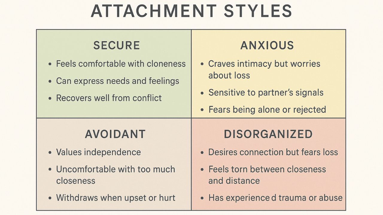 Attachment styles (secure, anxious, avoidant): Learn how your early relationships shape your adult life, respond to conflict, and find greater emotional security.